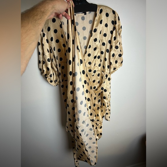Zara Blogger Fave Gold Polka Dot satin Wrap Midi Dress  Small S Fall Minimalist - Picture 9 of 14